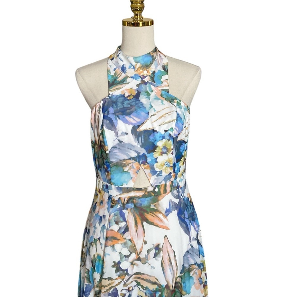LIV FOSTER Women's Flowy White Floral-Print Cutout Halter Gown Maxi Dress Size 6 - Picture 8 of 11
